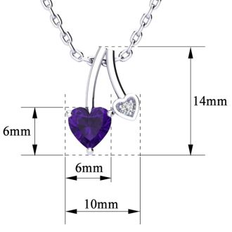 1/2 Carat Heart Shaped Amethyst and Diamond Necklace In Sterling Silver With 18 Inch Chain