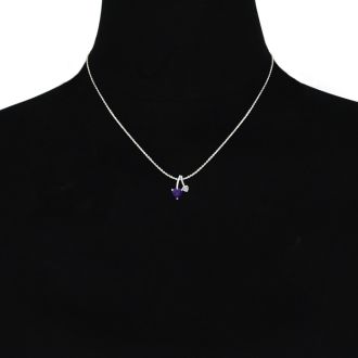 1/2 Carat Heart Shaped Amethyst and Diamond Necklace In Sterling Silver With 18 Inch Chain