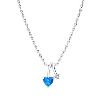 1/2 Carat Heart Shaped Blue Topaz and Diamond Necklace In Sterling Silver With 18 Inch Chain