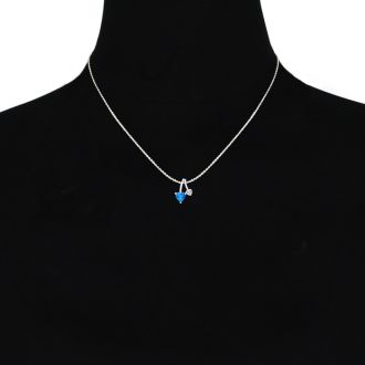 1/2 Carat Heart Shaped Blue Topaz and Diamond Necklace In Sterling Silver With 18 Inch Chain