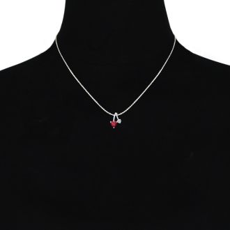 1/2 Carat Heart Shaped Ruby and Diamond Necklace In Sterling Silver With 18 Inch Chain