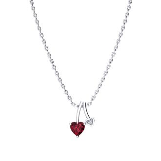 1/2 Carat Heart Shaped Garnet and Diamond Necklace In Sterling Silver With 18 Inch Chain