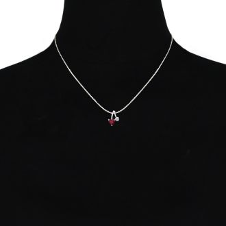1/2 Carat Heart Shaped Garnet and Diamond Necklace In Sterling Silver With 18 Inch Chain