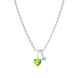 1/2 Carat Heart Shaped Peridot and Diamond Necklace In Sterling Silver With 18 Inch Chain