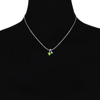 1/2 Carat Heart Shaped Peridot and Diamond Necklace In Sterling Silver With 18 Inch Chain