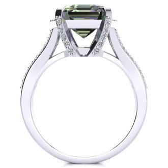 Mystic Topaz Ring: 4 Carat Emerald Shape Mystic Topaz and Diamond Ring In Sterling Silver