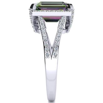 Mystic Topaz Ring: 4 Carat Emerald Shape Mystic Topaz and Diamond Ring In Sterling Silver