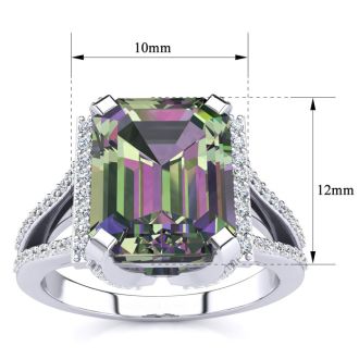 Mystic Topaz Ring: 4 Carat Emerald Shape Mystic Topaz and Diamond Ring In Sterling Silver