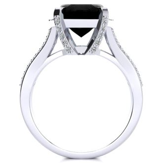 Black Onyx Ring: 4 Carat Emerald Shape Black Onyx and Diamond Ring In Sterling Silver