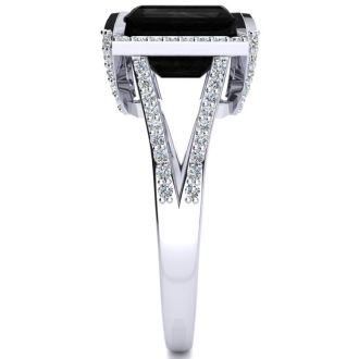 Black Onyx Ring: 4 Carat Emerald Shape Black Onyx and Diamond Ring In Sterling Silver