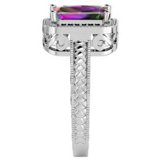 Mystic Topaz Ring: 2 3/4 Carat Emerald Shape Mystic Topaz and Diamond Ring In Sterling Silver