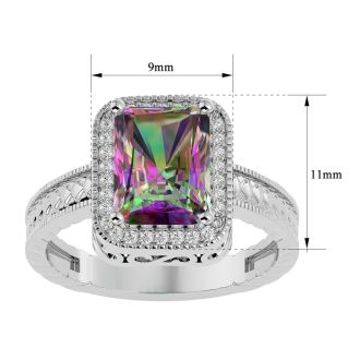 Mystic Topaz Ring: 2 3/4 Carat Emerald Shape Mystic Topaz and Diamond Ring In Sterling Silver
