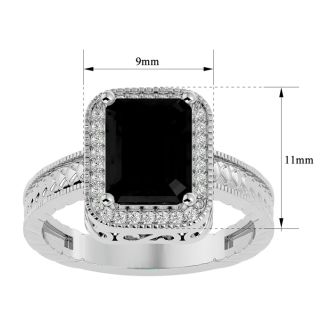 Black Onyx Ring: 2 3/4 Carat Emerald Shape Black Onyx and Diamond Ring In Sterling Silver