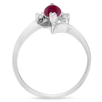 Ruby Ring: 1/2 Carat Marquise Shape Created Ruby and Diamond Ring In Sterling Silver