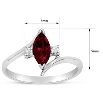 Garnet Ring: 1/2 Carat Marquise Shape Garnet and Diamond Ring In Sterling Silver