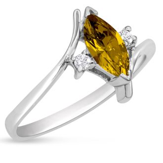 Citrine Ring: 1/2 Carat Marquise Shape Citrine and Diamond Ring In Sterling Silver