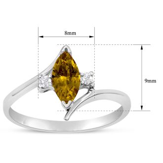 Citrine Ring: 1/2 Carat Marquise Shape Citrine and Diamond Ring In Sterling Silver