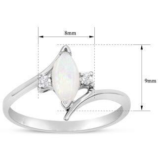 Opal Ring: 1/2 Carat Marquise Shape Created Opal and Diamond Ring In Sterling Silver