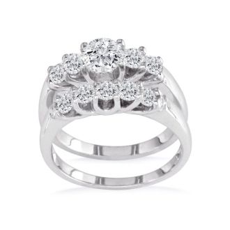 1 1/2ct Diamond Bridal Set, 1/2ct Center Diamond in 14k White Gold, Also Available in Yellow Gold and Other Diamond Weights