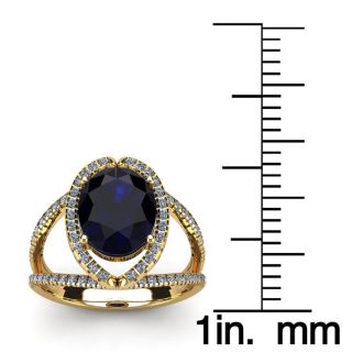 2 Carat Oval Shape Sapphire and Halo Diamond Ring In 14 Karat Yellow Gold