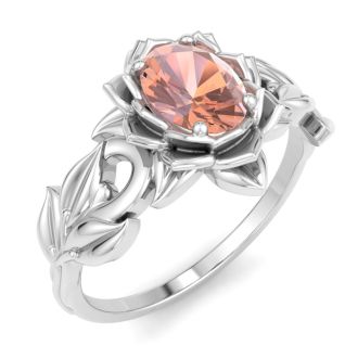 3/4 Carat Oval Shape Morganite Ornate Ring In 14K White Gold