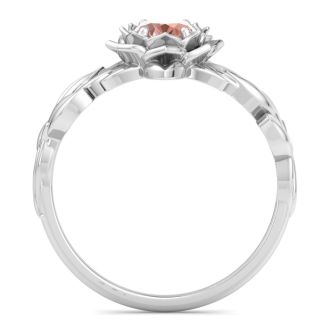 3/4 Carat Oval Shape Morganite Ornate Ring In 14K White Gold