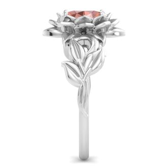 3/4 Carat Oval Shape Morganite Ornate Ring In 14K White Gold