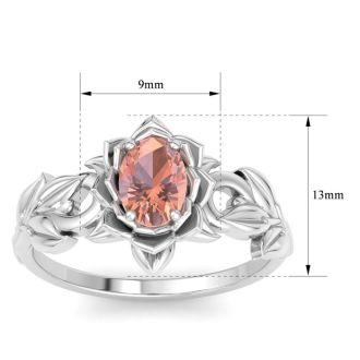 3/4 Carat Oval Shape Morganite Ornate Ring In 14K White Gold