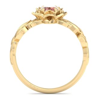 3/4 Carat Oval Shape Morganite Ornate Ring In 14K Yellow Gold