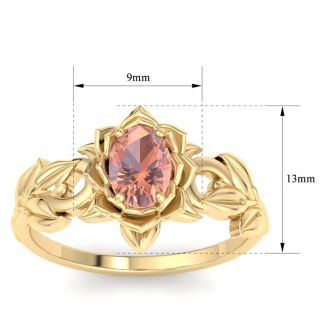 3/4 Carat Oval Shape Morganite Ornate Ring In 14K Yellow Gold