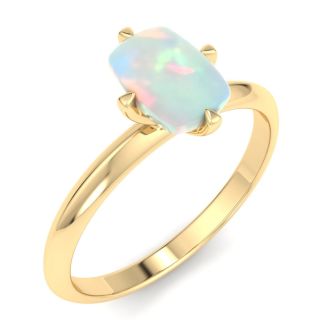 1 Carat Antique Cushion Shape Opal Ring In 14K Yellow Gold