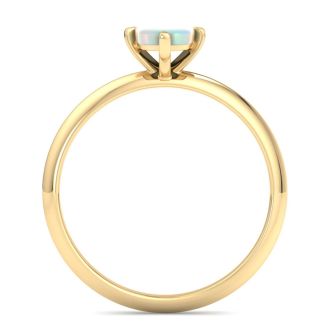 1 Carat Antique Cushion Shape Opal Ring In 14K Yellow Gold
