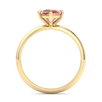 1 Carat Cushion Shape Morganite Ring In 14K Yellow Gold