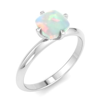1 Carat Cushion Shape Opal Ring In 14K White Gold
