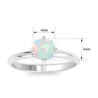 1 Carat Cushion Shape Opal Ring In 14K White Gold