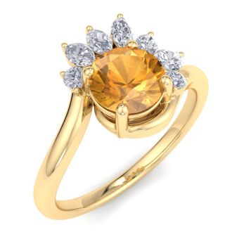 Citrine Ring: 1 1/4 Carat Citrine and Diamond Ring