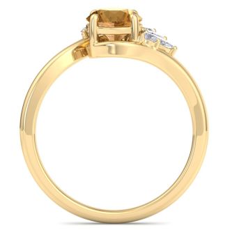 Citrine Ring: 1 1/4 Carat Citrine and Diamond Ring