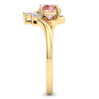 1-1/4 Carat Morganite and Marquise Crown Halo Diamond Ring In 14K Yellow Gold