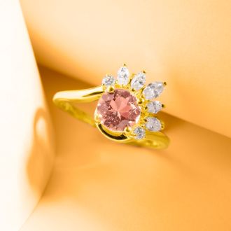 1-1/4 Carat Morganite and Marquise Crown Halo Diamond Ring In 14K Yellow Gold