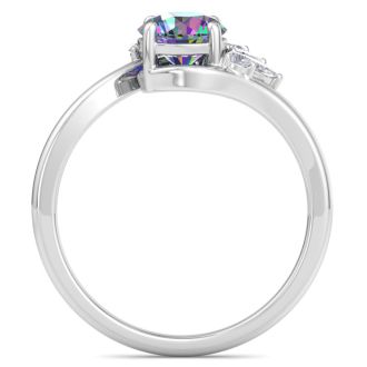 1-1/4 Carat Round Shape Mystic Topaz Ring With Marquise Crown In 14 Karat White Gold