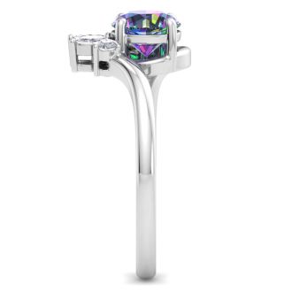 1-1/4 Carat Round Shape Mystic Topaz Ring With Marquise Crown In 14 Karat White Gold