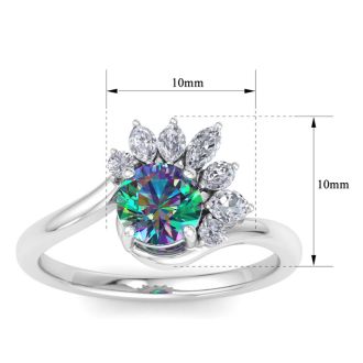 1-1/4 Carat Round Shape Mystic Topaz Ring With Marquise Crown In 14 Karat White Gold