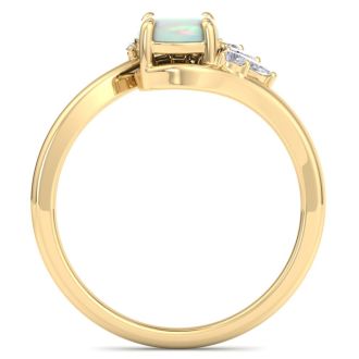 1-1/4 Carat Opal Ring with Marquise Diamond Crown Halo In 14K Yellow Gold