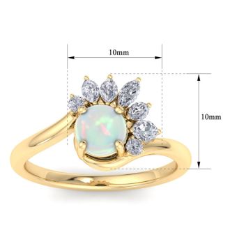 1-1/4 Carat Opal Ring with Marquise Diamond Crown Halo In 14K Yellow Gold