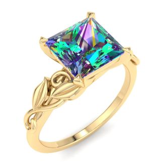 1-1/2 Carat Princess Shape Mystic Topaz Ring In 14 Karat Yellow Gold