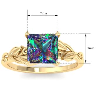 1-1/2 Carat Princess Shape Mystic Topaz Ring In 14 Karat Yellow Gold