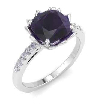 Amethyst Ring: 1 1/2 Carat Cushion Cut Amethyst and Diamond Ring