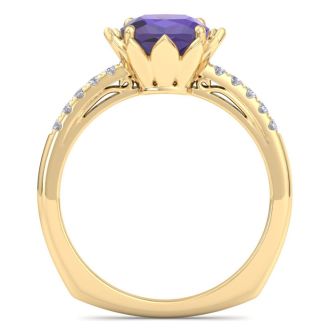 Amethyst Ring: 1 1/2 Carat Cushion Cut Amethyst and Diamond Ring