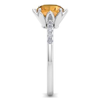 Citrine Ring: 1 1/2 Carat Cushion Cut Citrine and Diamond Ring