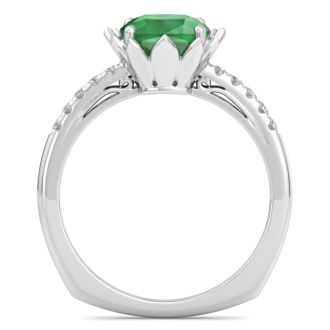 Emerald Ring: 1 1/2 Carat Cushion Cut Emerald and Diamond Ring